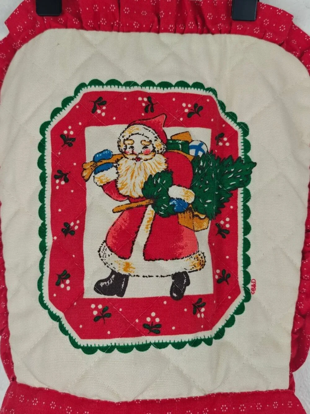 Vintage Gourmet Gallery Christmas Bib Apron Santa Claus Print Cotton Pockets